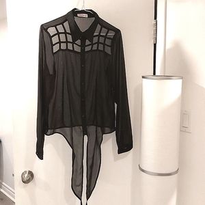 Vintage Sheer Black Button-down Blouse